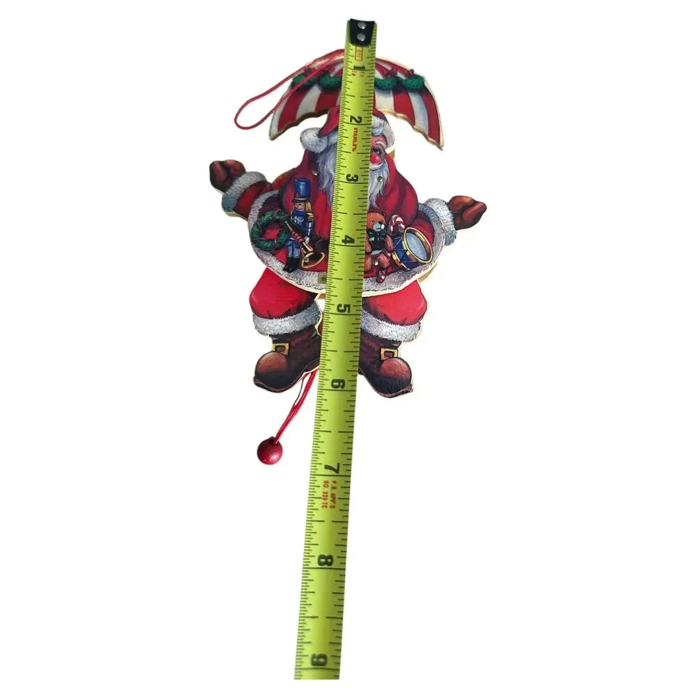 Lot of 4 Vintage Jointed Pull String Santa Ornaments 9